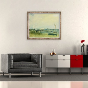 Tablou inramat - Joseph Mallord William Turner - Coasta Scene cu White Stanci si barci pe mal, 50 x 60 cm - Img 2