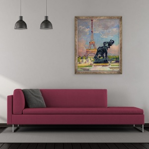 Tablou inramat - Jules Ernest Renoux - Turnul Eiffel si elefantul de Fremiet, 70 x 85 cm - Img 2