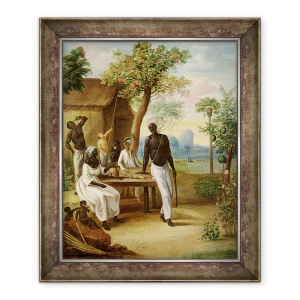 Tablou inramat - Le Masurier - Negru Sclavi asezat in afara casei lor in Martinica, 50 x 60 cm