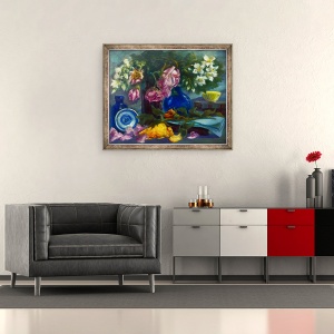 Tablou inramat - Lee Campbell - Trandafiri decolorati si flori de Portocaliu, 2020, 50 x 60 cm - Img 2