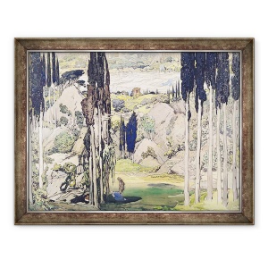 Tablou inramat - Leon Bakst - Proiectarea setului de scena pentru Actul I din Daphnis and Chloe de Maurice Ravel 1875-1937 1912, 60 x 80 cm