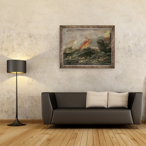 Tablou inramat - Leonard Bramer - Epava pe un tarm stancos, 60 x 80 cm - Img 2
