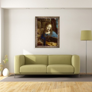 Tablou inramat - Leonardo da Vinci - Detaliu al Capului Fecioarei, de la Fecioara Stancilor Fecioara cu Pruncul Sfant Ioan adorand Pruncul Hristos insotit de un inger detaliu, 70 x 90 cm - Img 2