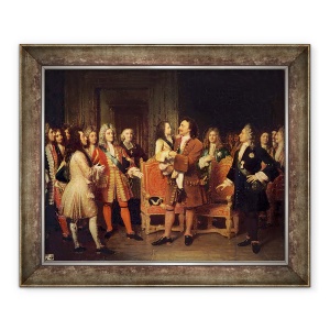 Tablou inramat - Louise Marie Jeanne Hersent - Ludovic al XV-lea 1710-74 Vizita Petru I 1672-1725 cel Mare la lHotel de Lesdiguieres, 70 x 85 cm