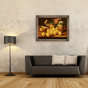 Tablou inramat - Luis Egidio Melendez - Natura moarta cu gutui, un vas de fructe de argint, 60 x 80 cm - Img 2