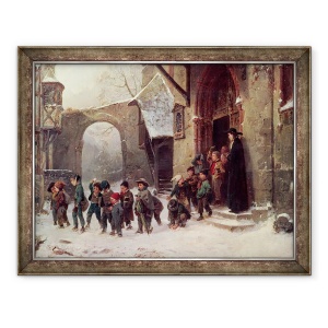 Tablou inramat - Marc Louis Benjamin Vautier - Scene zapada, Copiii parasesc scoala, 60 x 80 cm
