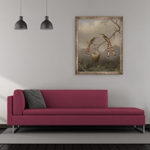 Tablou inramat - Martin Johnson Heade - Doua colibri cu puii lor, 50 x 60 cm - Img 2