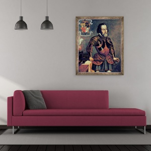 Tablou inramat - Master of Saldana - Hernando Cortes 1485-1547 copie a unui original, 50 x 60 cm - Img 2