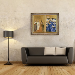 Tablou inramat - Master of the Wilton Diptych - Richard al II-lea prezentat Fecioarei si Copilului de catre patronul sau Sfantul Ioan Botezatorul si Sfintii Eduard si Edmund, 60 x 80 cm - Img 2