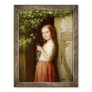 Tablou inramat - Meyer von Bremen - Tanara fata in picioare intr-o usa de tricotat, 60 x 80 cm