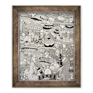 Tablou inramat - Muktair Oladoja - Locul de piata, 70 x 85 cm