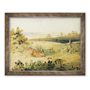 Tablou inramat - Newton Fielding - Iepurele intr-un peisaj, 70 x 90 cm