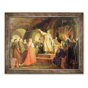 Tablou inramat - Nikolai Vasilievich Nevrev - Printul Roman de Halych-Volinia primind ambasadorii Papei Inocent al III-lea, 60 x 80 cm