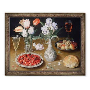 Tablou inramat - Osias Beert the Elder - Natura moarta cu crini, trandafiri, lalele, 60 x 80 cm