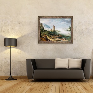 Tablou inramat - Paul Brill - River Scene cu un turn ruinat, 60 x 80 cm - Img 2