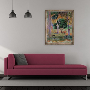 Tablou inramat - Paul Gauguin - Peisaj Dominican sau, Peisaj cu un porc si cal, 50 x 60 cm - Img 2