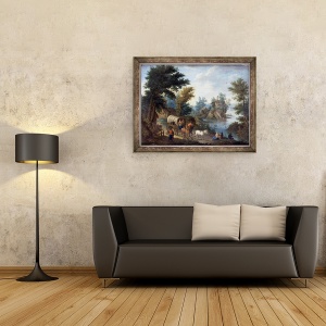 Tablou inramat - Peeter van Bredael - Un peisaj impadurit de rau cu calatorii, 60 x 80 cm - Img 2