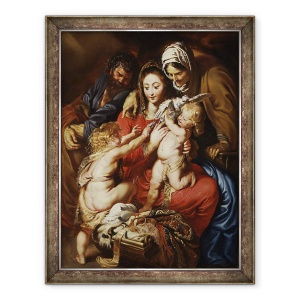 Tablou inramat - Peter Paul Rubens - Sfanta familie cu Sfanta Elisabeta, Sfantul Ioan, si un porumbel, 70 x 90 cm