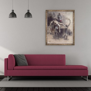 Tablou inramat - Pierre Andrieu - Barbatii care transporta un cadavru, 50 x 60 cm - Img 2