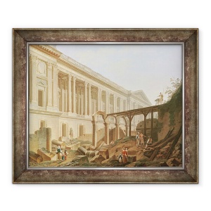 Tablou inramat - Pierre Antoine Demachy - Demolarea hotelului de Bourbon si curatarea colonadelor Luvru, 50 x 60 cm