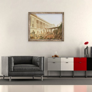 Tablou inramat - Pierre Antoine Demachy - Demolarea hotelului de Bourbon si curatarea colonadelor Luvru, 50 x 60 cm - Img 2
