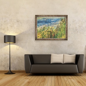Tablou inramat - Pierre Auguste Renoir - Bancile Senei la Champrosay, detalii despre apa si iarba in centrul picturii, 60 x 80 cm - Img 2
