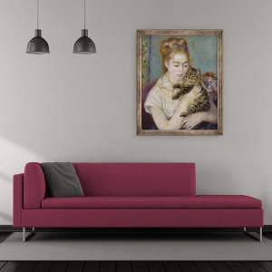 Tablou inramat - Pierre Auguste Renoir - Femeie cu o pisica, 50 x 60 cm - Img 2