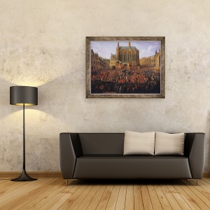 Tablou inramat - Pierre-Denis Martin - Plecarea lui Ludovic al XV-lea 1710-74 din Sainte-Chapelle II, 60 x 80 cm - Img 2