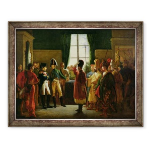 Tablou inramat - Pierre-Nolasque Bergeret - Alexandru I 1777-1825 Prezentarea Kalmukilor, cazacilor si baskirilor lui Napoleon I 1769-1821 la Tilsit in iulie 1807, 60 x 80 cm