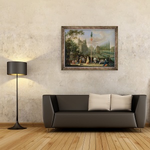 Tablou inramat - Pieter Gysels - Figuri elegante care joaca instrumente muzicale in jurul unui maypole ulei pe cupru, 60 x 80 cm - Img 2