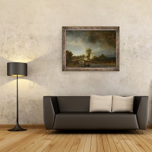 Tablou inramat - Rembrandt Harmensz van Rijn - Peisaj cu un pod de piatra, 70 x 90 cm - Img 2