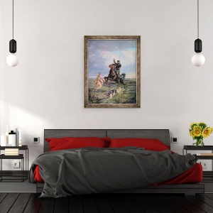 Tablou inramat - Rudolph Frenz - Vanator cu Borzois, 70 x 90 cm - Img 3