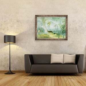 Tablou inramat - Samuel Daniell - Un peisaj in Ceylon, cu cerb latrat si Fawn si o pereche de Paradise Fly-Catchers, 60 x 80 cm - Img 2