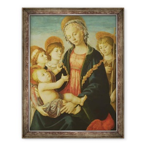 Tablou inramat - Sandro Botticelli - Fecioara si Pruncul cu doi ingeri si Sfantul Ioan Botezatorul, 70 x 90 cm