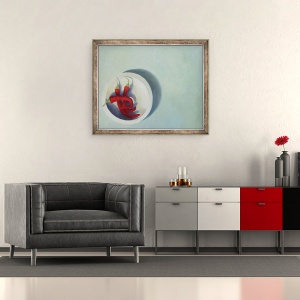 Tablou inramat - Sara Studd - Ardei iute rosii in vas de piatra, 50 x 60 cm - Img 2