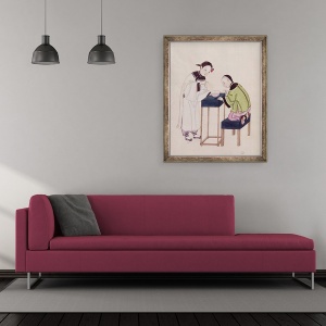 Tablou inramat - Scoala Chineza - O fata in cautarea norocului intr-un castron de apa, 50 x 60 cm - Img 2