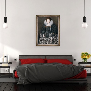 Tablou inramat - scoala engleza - Portretul unei femei, identificata in mod traditional ca Mary Clopton nascut Waldegrave din Kentwell Hall, Suffolk, 70 x 90 cm - Img 3