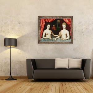 Tablou inramat - Scoala Fontainebleau - Gabrielle dEstrees 1573-99 si sora ei, Ducesa de Villars, 60 x 80 cm - Img 2
