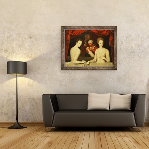 Tablou inramat - Scoala Fontainebleau - Gabrielle dEstrees 1573-99 si sora ei, 60 x 80 cm - Img 2