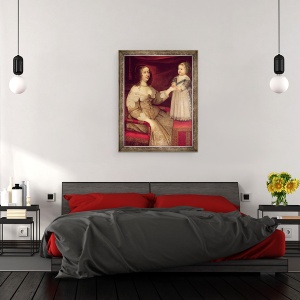 Tablou inramat - Scoala franceza - Anne de Austria 1601-66 impreuna cu fiul ei Ludovic al XIV-lea 1638-1715, 60 x 80 cm - Img 2