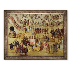 Tablou inramat - Scoala franceza - Place Royale si Carrousel in 1612 ulei pe panza, 70 x 90 cm