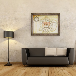 Tablou inramat - Scoala franceza - Planul cetatii Milano, 60 x 80 cm - Img 2