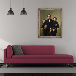 Tablou inramat - Scoala Franceza - Portretul imparatului Louis-Napoleon Bonaparte 1808-73 si fiul sau, 70 x 85 cm - Img 2