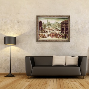 Tablou inramat - Scoala franceza - Sacul Lyonilor de catre Baronul des Adrets 1513-87 aprilie 1562, 60 x 80 cm - Img 2