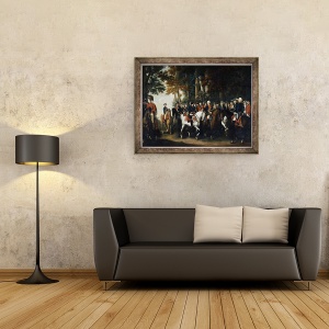 Tablou inramat - Scoala germana - intoarcerea regelui Frederic al II-lea de la Preussen von Manoever, 60 x 80 cm - Img 2