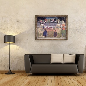 Tablou inramat - Scoala indiana - Europenii se reimprospateaza pe un balcon, Mughal, 60 x 80 cm - Img 2
