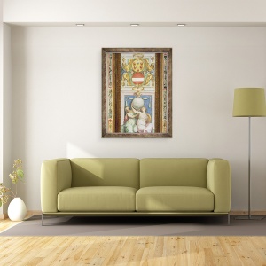 Tablou inramat - Scoala Italiana - Decorarea tavanului care prezinta doua figuri feminine care sustin un glob, mai sus este o reprezentare a stemului Medici, 60 x 80 cm - Img 2