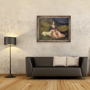 Tablou inramat - Scoala Italiana - Femeie cu unicorn, anonima, 70 x 90 cm - Img 2