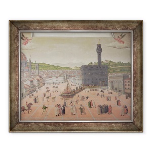 Tablou inramat - Scoala Italiana - Savonarola fiind arsa pe rug, Piazza della Signoria, 50 x 60 cm