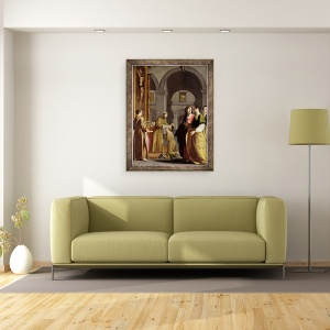 Tablou inramat - Scoala Italiana - Sf. Clare Primirea valului de la Sf. Francisc de Assisi, 60 x 80 cm - Img 2